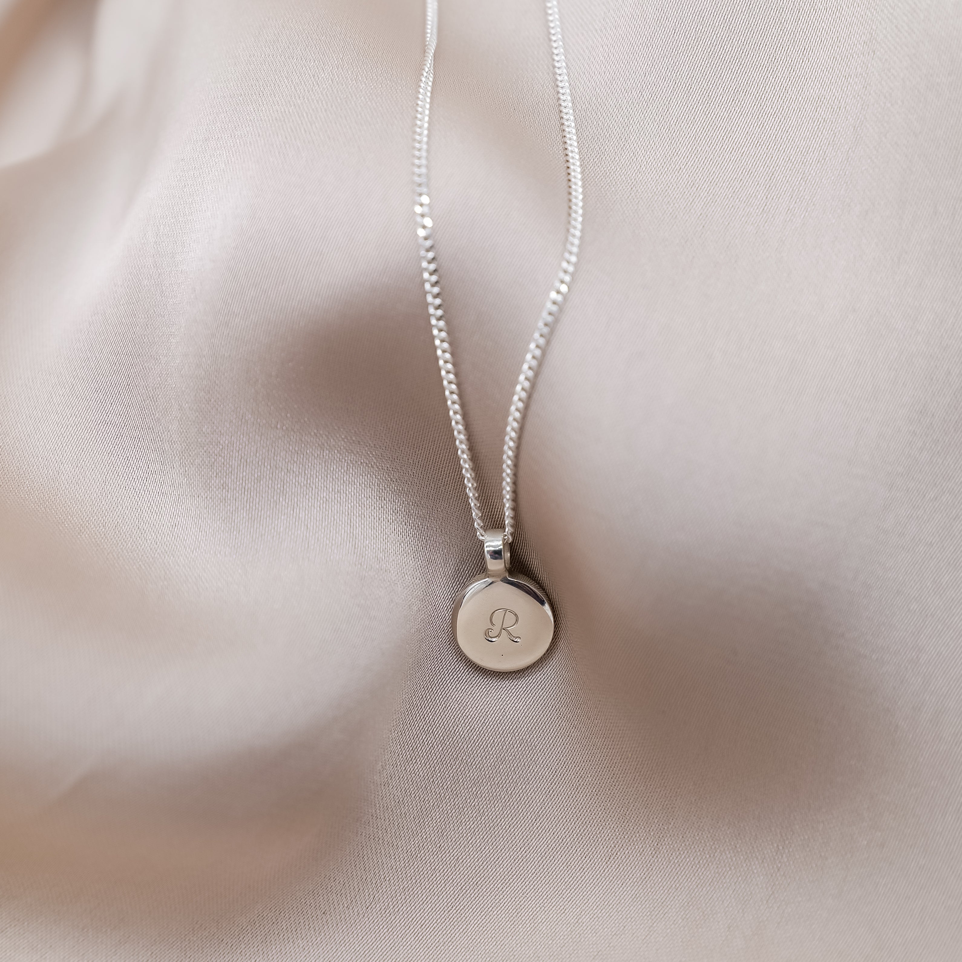 Sterling Silver Initial Disc Necklace