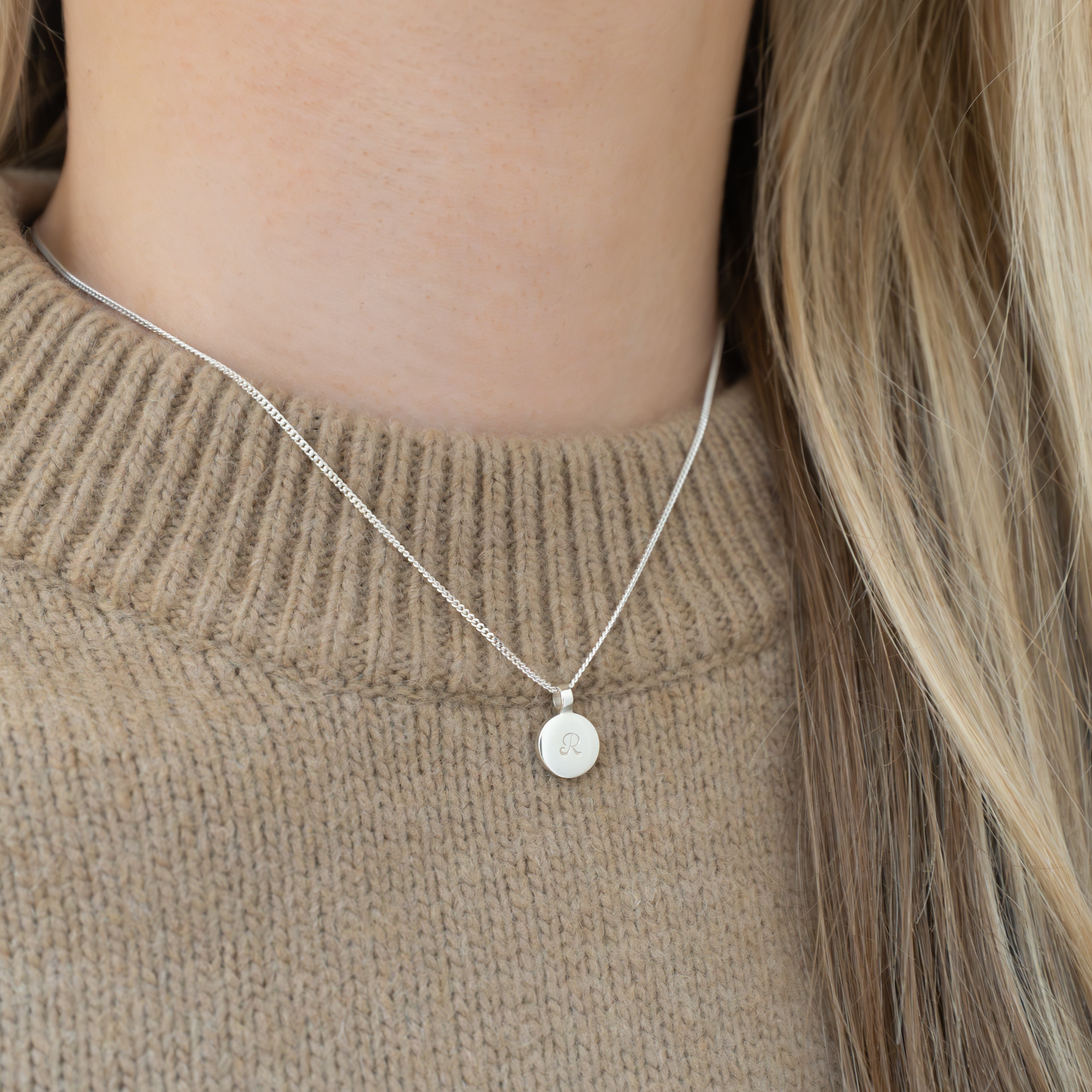 Sterling Silver Initial Disc Necklace