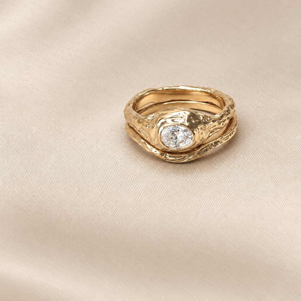Retouched rings with softer colours and smooth satin background